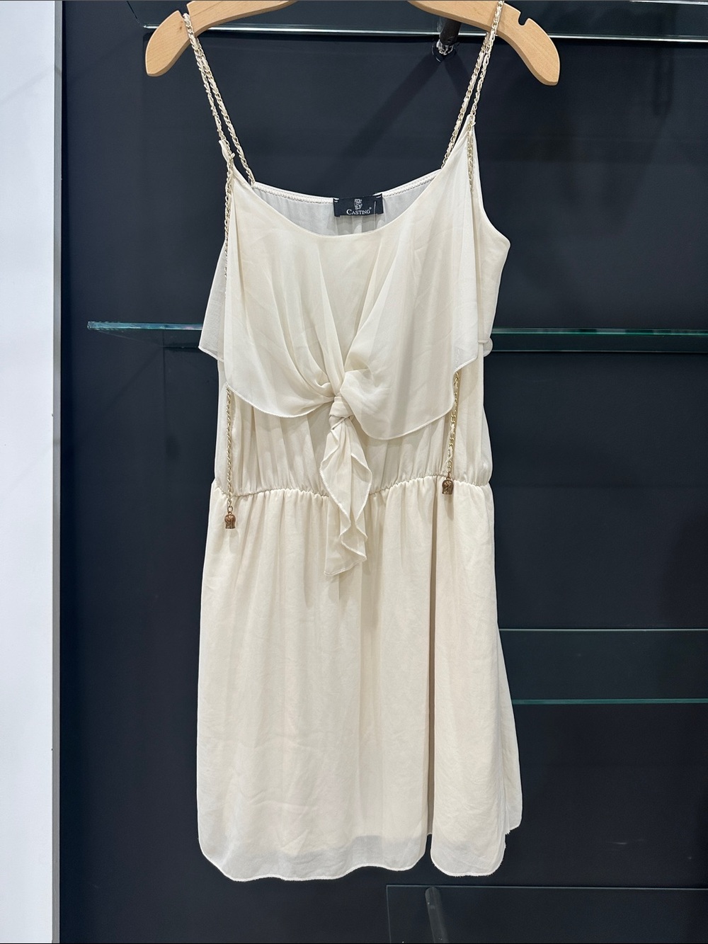 Casual Knot-Front Mini Dress in Cream